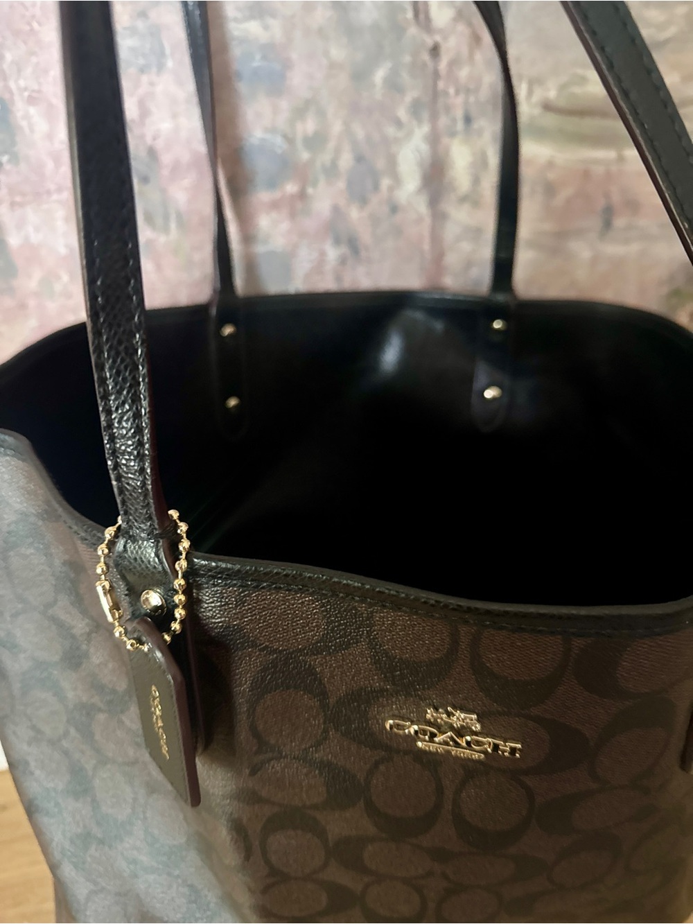 Coach Brown & Black Signature Monogram Vinyl Tote Bag - Reversible - Picture 2 of 7